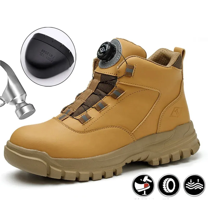 Safety Shoes Men Waterproof Work Boots Men Rotating Buttons