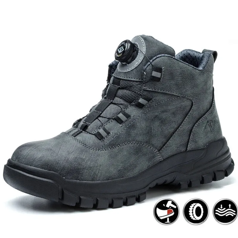 Safety Shoes Men Waterproof Work Boots Men Rotating Buttons