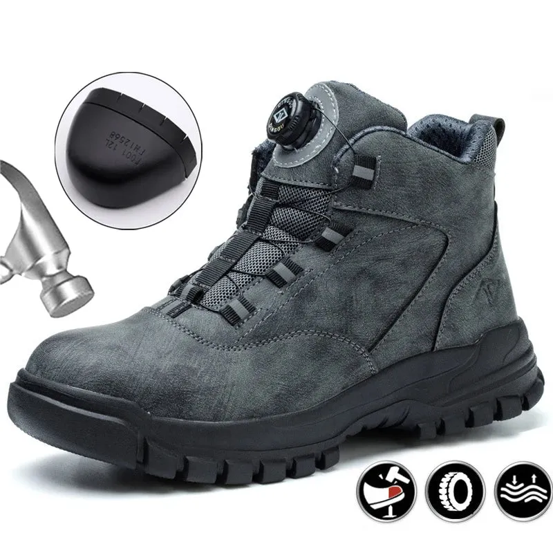Safety Shoes Men Waterproof Work Boots Men Rotating Buttons