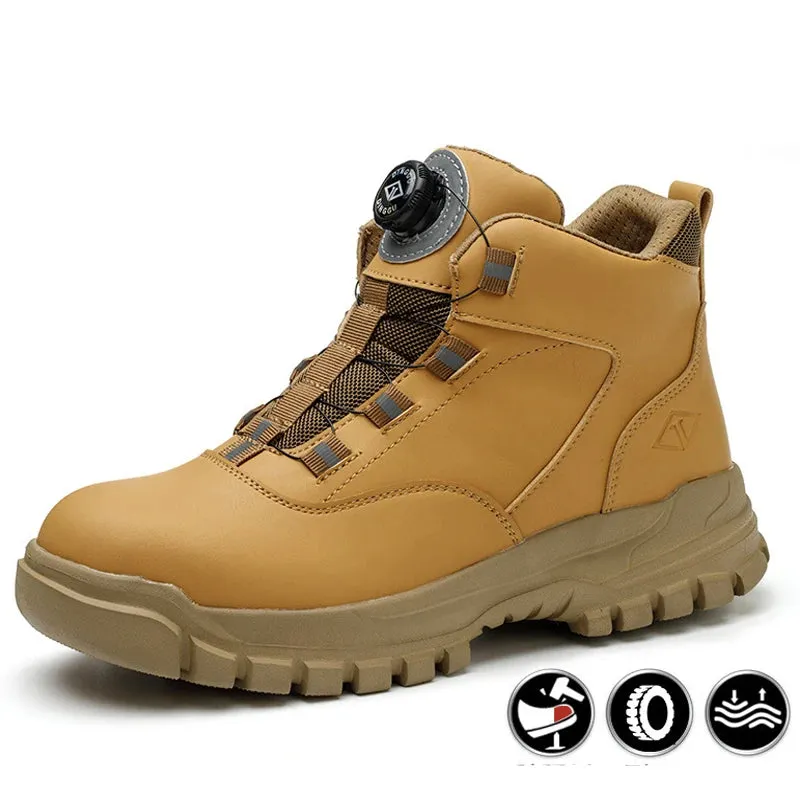 Safety Shoes Men Waterproof Work Boots Men Rotating Buttons