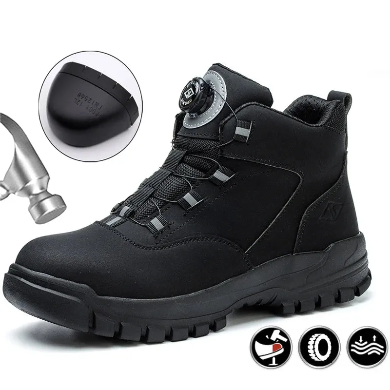 Safety Shoes Men Waterproof Work Boots Men Rotating Buttons