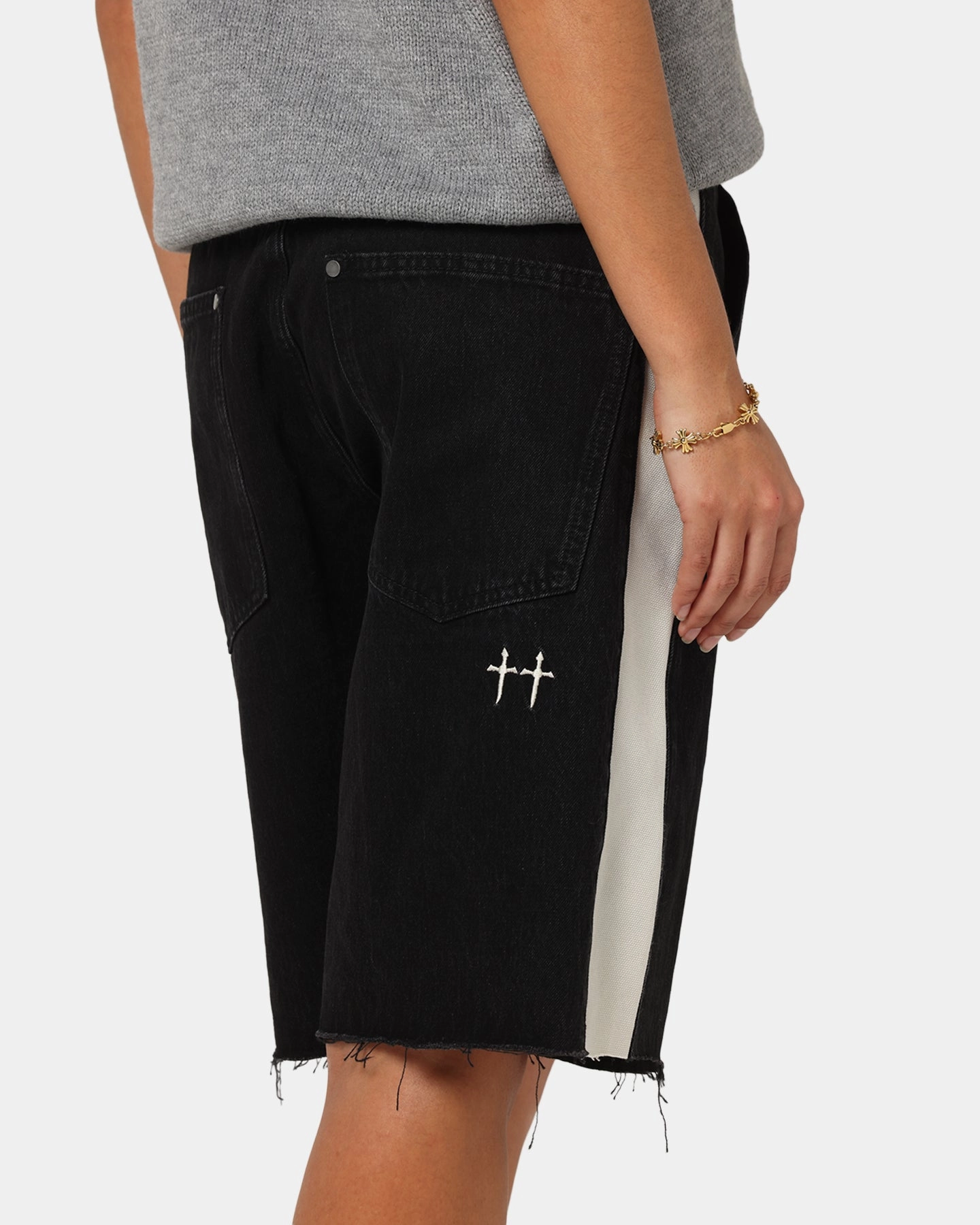Saint Morta Amplus Sidewinder Denim Jort Shorts Black/Off White Comfort Fit