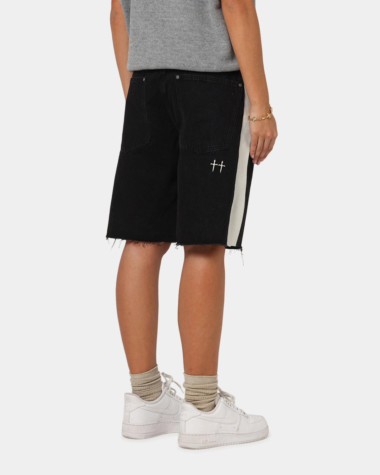 Saint Morta Amplus Sidewinder Denim Jort Shorts Black/Off White StretchWaistband