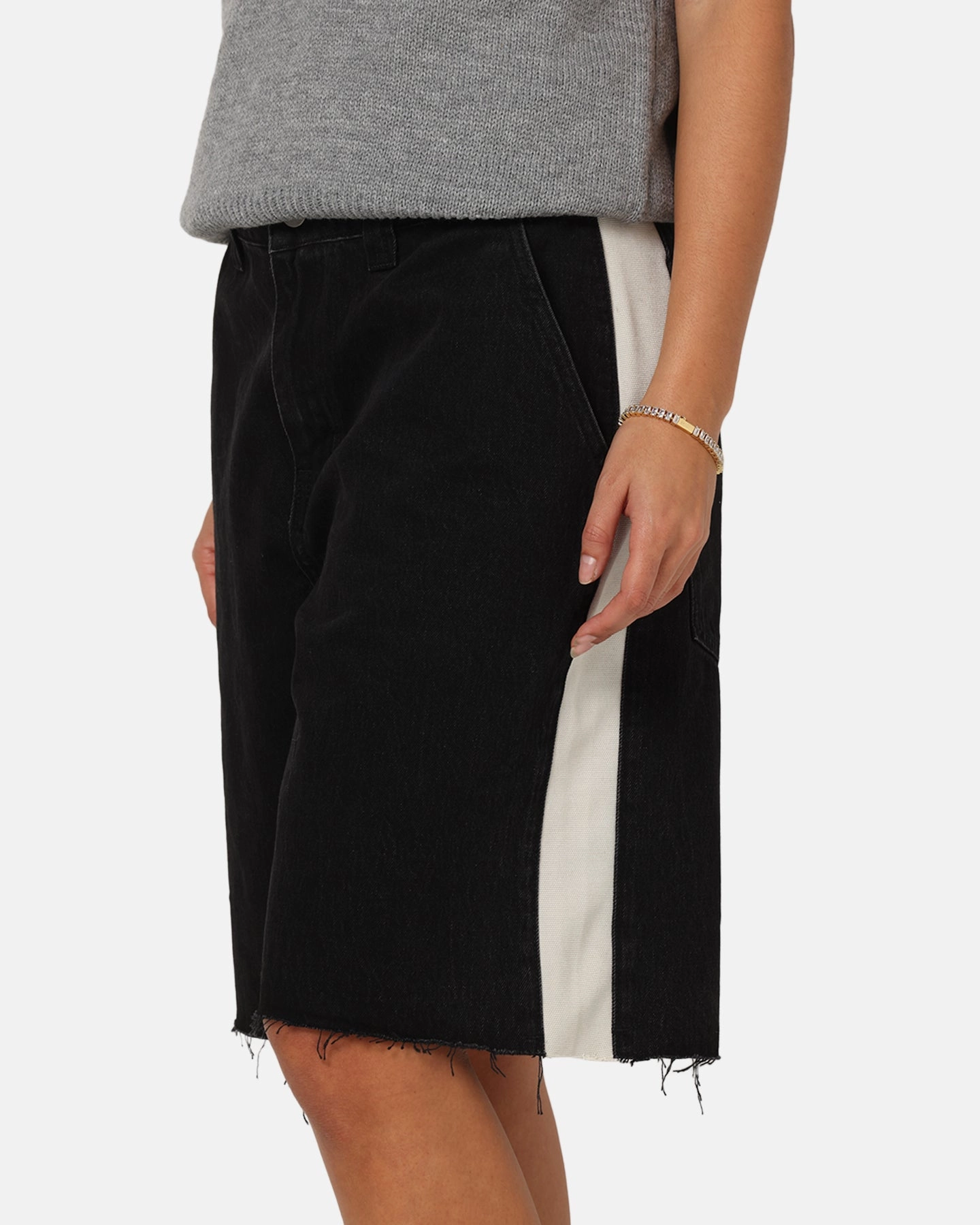 Saint Morta Amplus Sidewinder Denim Jort Shorts Black/Off White ripstop fabric