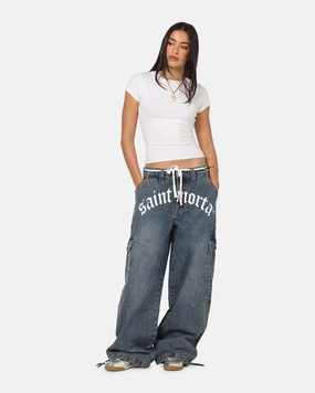 Saint Morta Gothic Denim Cargo Pants Dirty Denim Sporty Fit