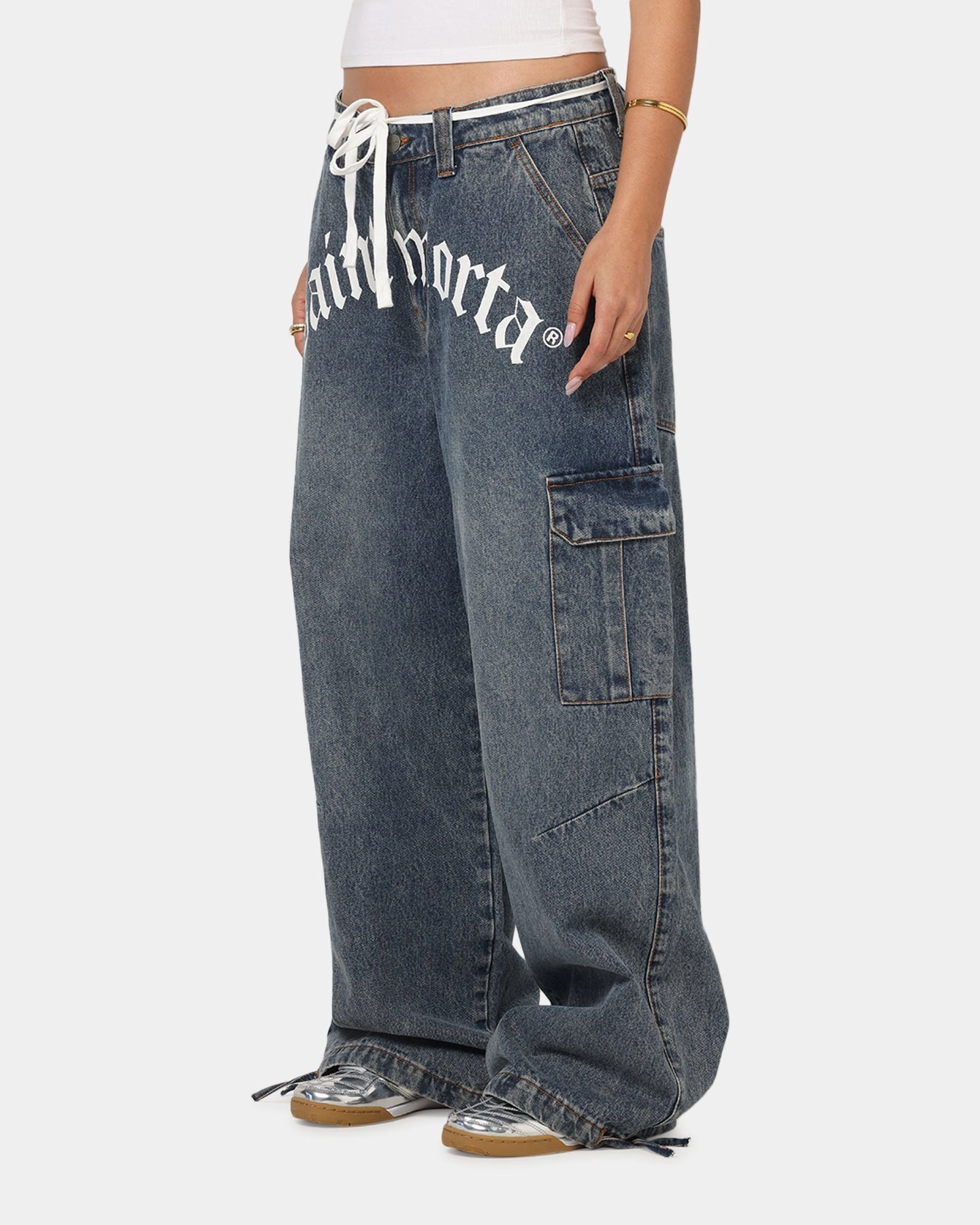 Saint Morta Gothic Denim Cargo Pants Dirty Denim Perfect Comfort Fit Easy Flex Design