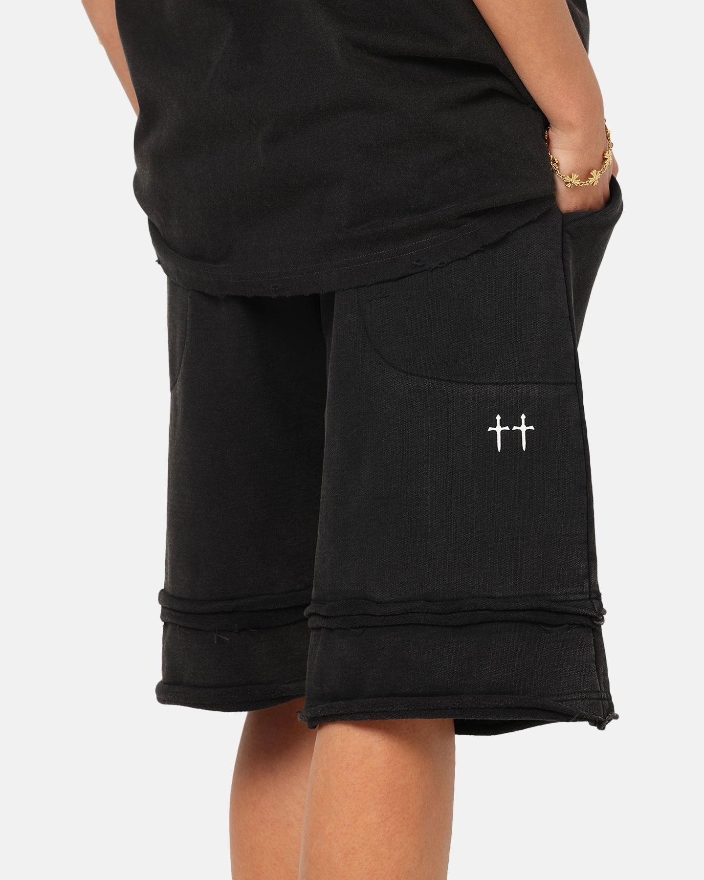 Chill Mode Saint Morta Gothic Layered Sweat Shorts Black