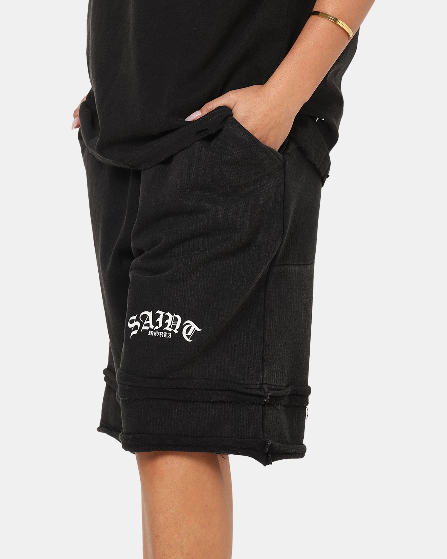 Saint Morta Gothic Layered Sweat Shorts Black Urban Look Sleek Fit