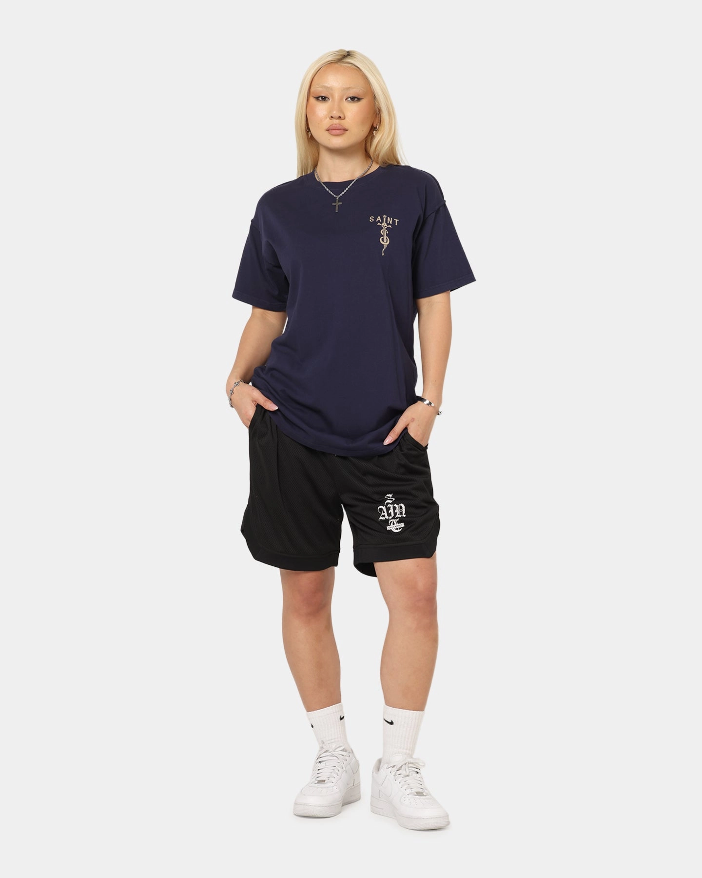 Saint Morta Gothic Stack Basketball Shorts Black relaxed shape