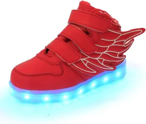 Santimon Kids Boys Girls 7 Colors LED Lights Luminous Sports Shoes Sneaker Athletic Wings Trainers High-top Shoes
