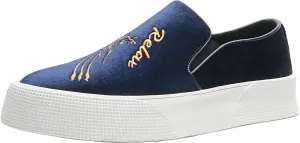 Santimon Men's Velvet Loafers Embroidery Phoenix Relax Chunky Sole Slip On Shoes