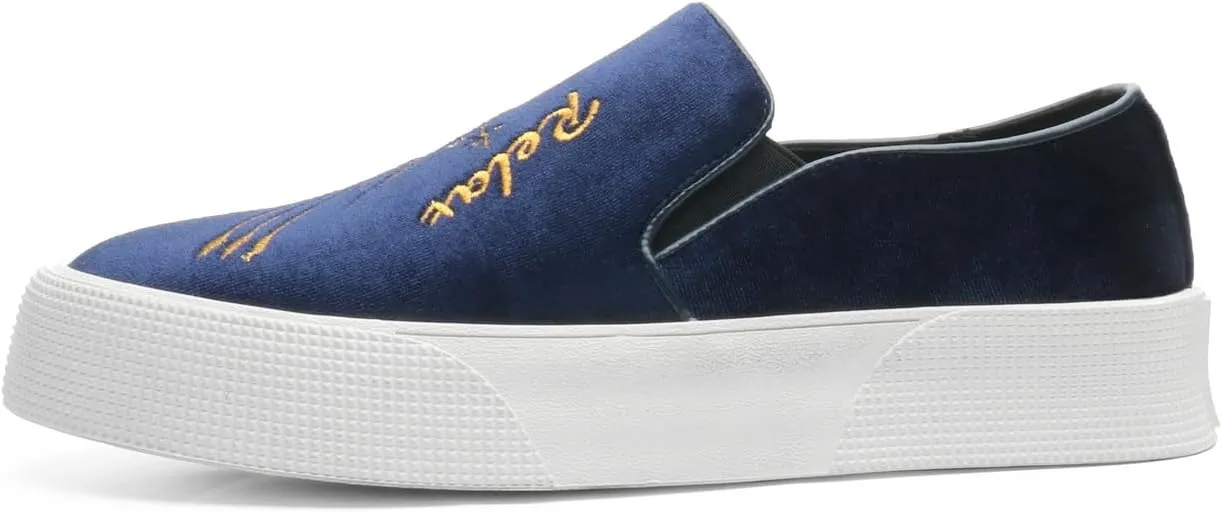 Santimon Men's Velvet Loafers Embroidery Phoenix Relax Chunky Sole Slip On Shoes