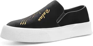 Santimon Men's Velvet Loafers Embroidery Phoenix Relax Chunky Sole Slip On Shoes