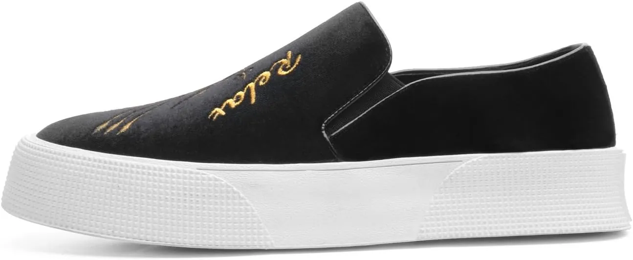 Santimon Men's Velvet Loafers Embroidery Phoenix Relax Chunky Sole Slip On Shoes