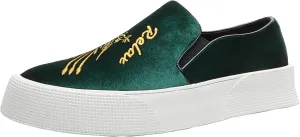 Santimon Men's Velvet Loafers Embroidery Phoenix Relax Chunky Sole Slip On Shoes