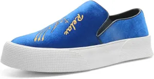 Santimon Men's Velvet Loafers Embroidery Phoenix Relax Chunky Sole Slip On Shoes