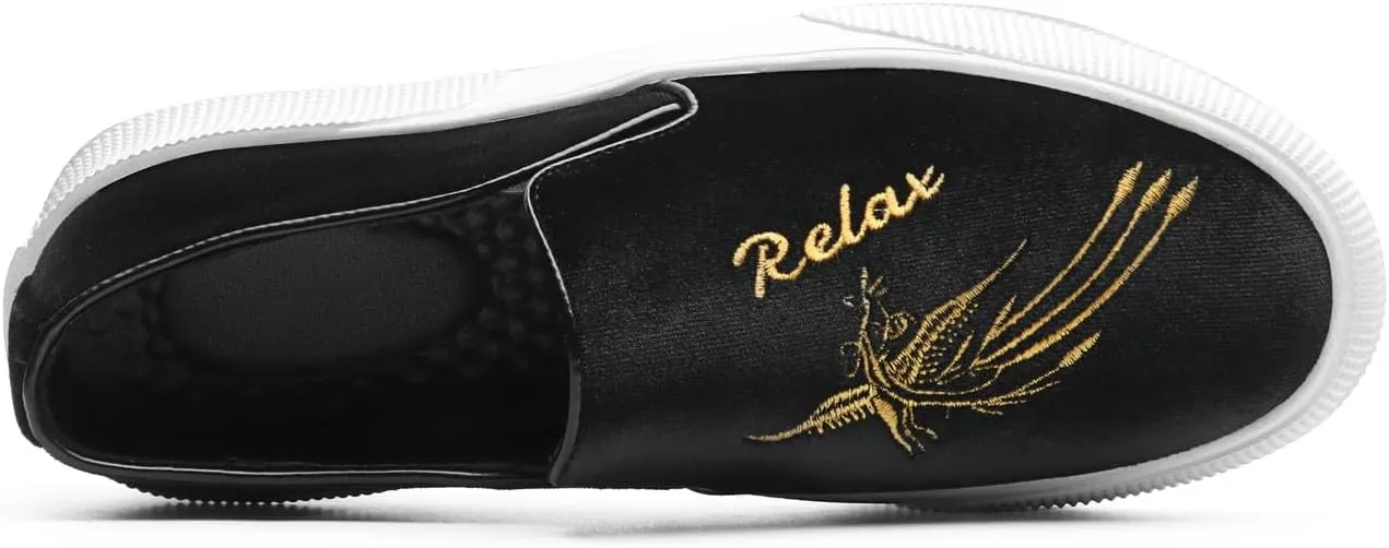 Santimon Men's Velvet Loafers Embroidery Phoenix Relax Chunky Sole Slip On Shoes