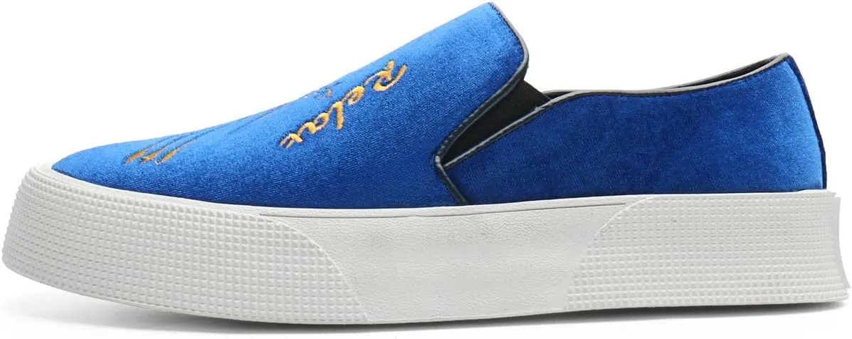 Santimon Men's Velvet Loafers Embroidery Phoenix Relax Chunky Sole Slip On Shoes