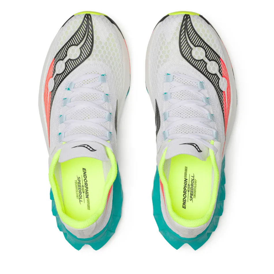Microspring Tech Determination Saucony Men's Endorphin Pro 4 Running Shoes in White/Mutant AW25