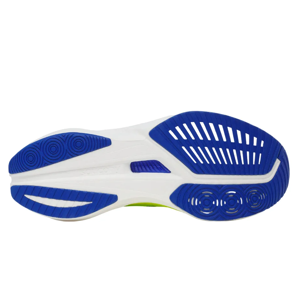 Flexible Construction Cushion Heel Saucony Men's Endorphin Speed 5 Running Shoes in Citron/Lapis - Online Exclusive