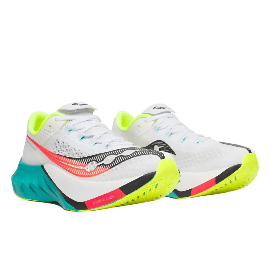 Saucony Women's Endorphin Pro 4 Running Shoes in White/Mutant AW25 Micro Perforated Vamp Comfort Pad