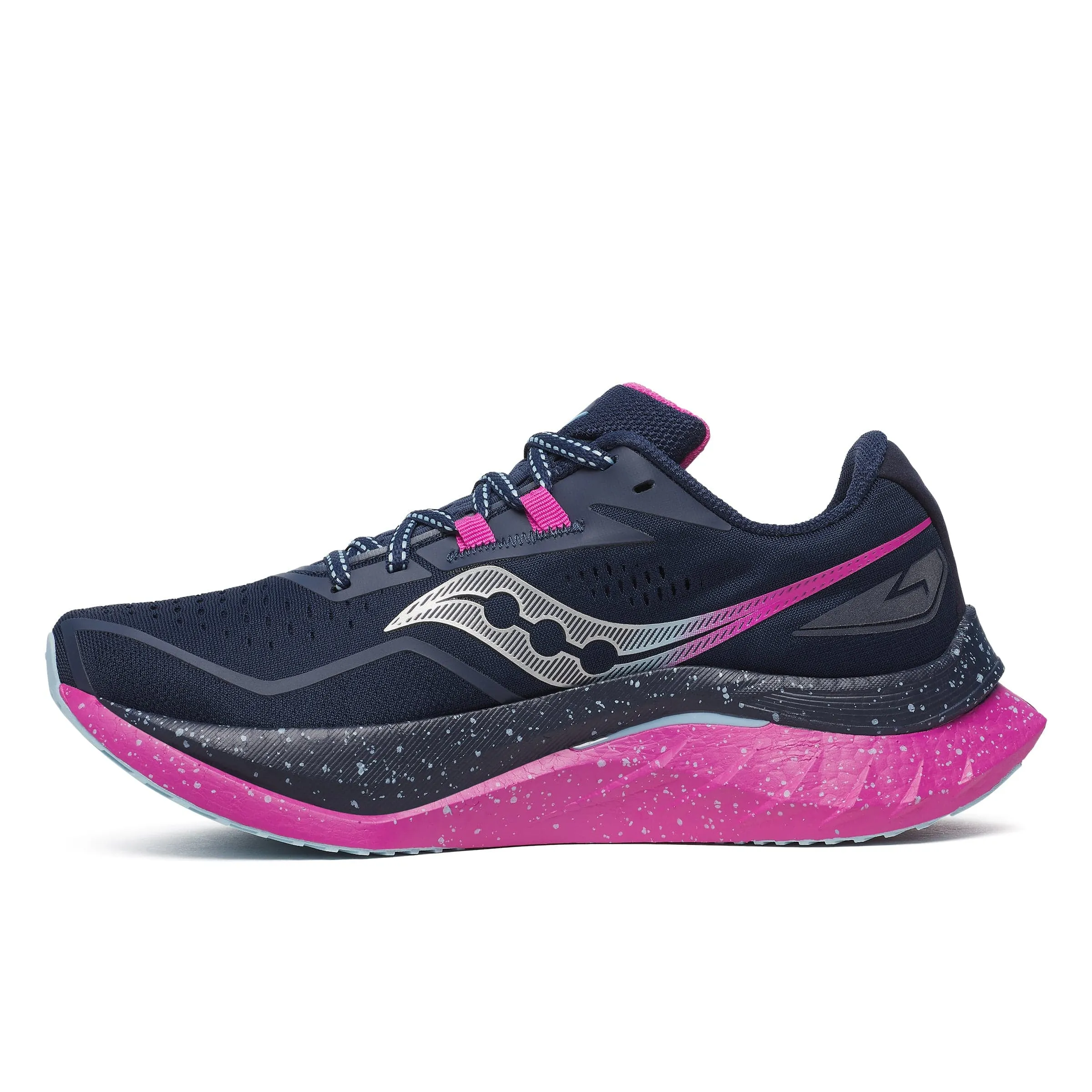 Zero drop Outdoor Friendly Saucony Women's Endorphin Speed 4 Running Shoes in Navy/Fuchsia SS25