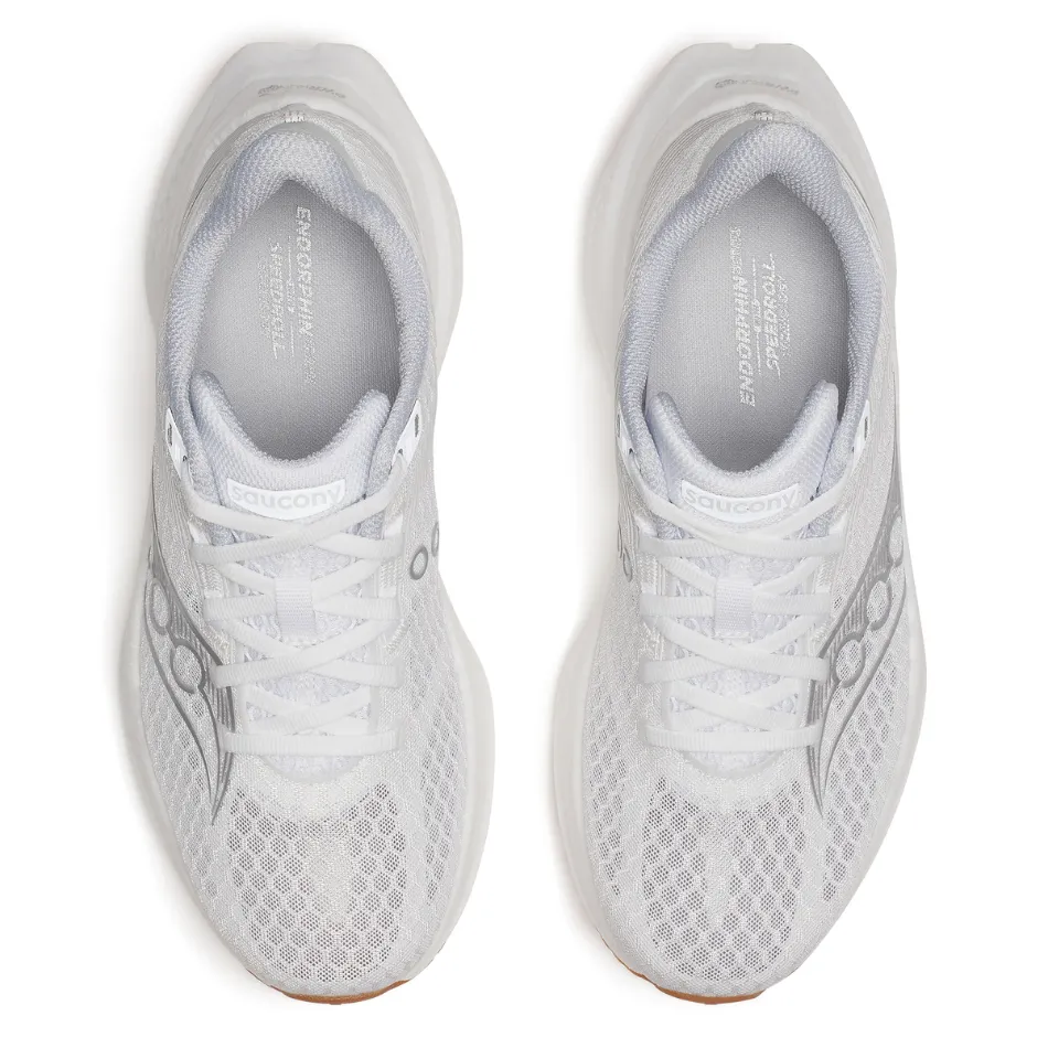 Energy Return Cushioning Saucony Women's Endorphin Speed 5 Running Shoes in White/Gum - Online Exclusive