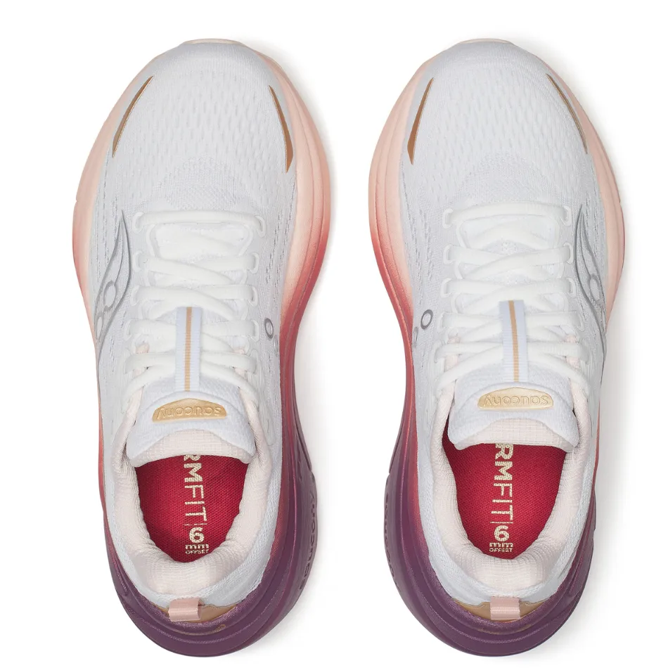 Balanced Fit Ventilated Mesh Saucony Women's Hurricane 25 Running Shoes in White/Cameo - Online Exclusive