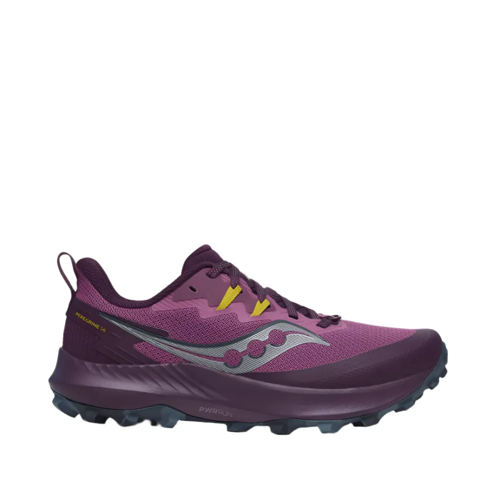 Durable Rubber Treads Saucony Women's Peregrine 14 Trail Running Shoes in Plum/Eggplant SS24