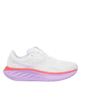 Lean Fit Noise Reducing Sole Saucony Women's Ride 18 Running Shoes in White/Coral - Online Exclusive