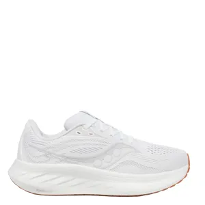 Saucony Women's Ride 18 Running Shoes in White/Gum - Online Exculsive Hydrophobic Fabric Ultra-soft fit