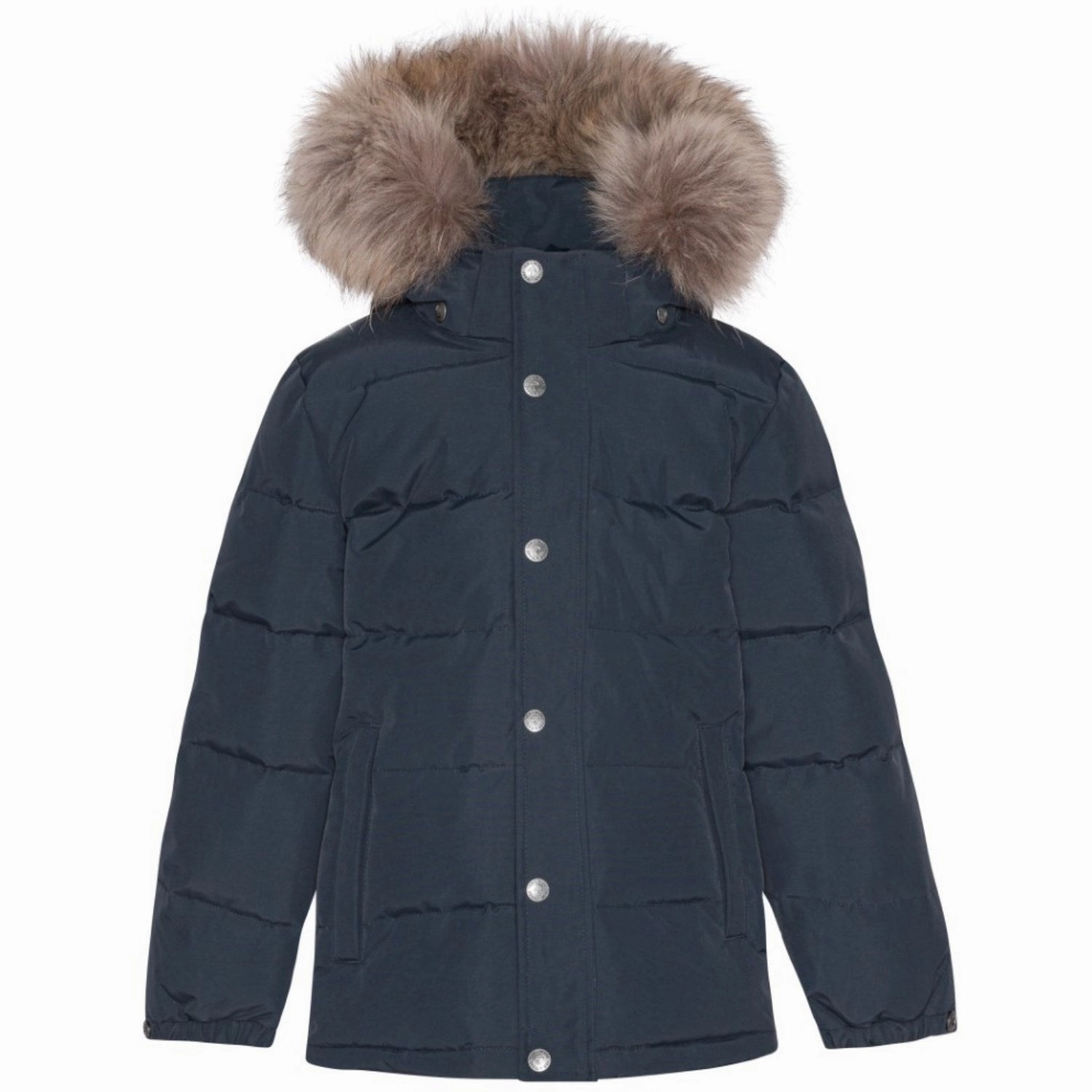 Eco Friendly Fabric Heat Trapping Layer Ver De Terre 600 Navy Down Jacket W/Fur