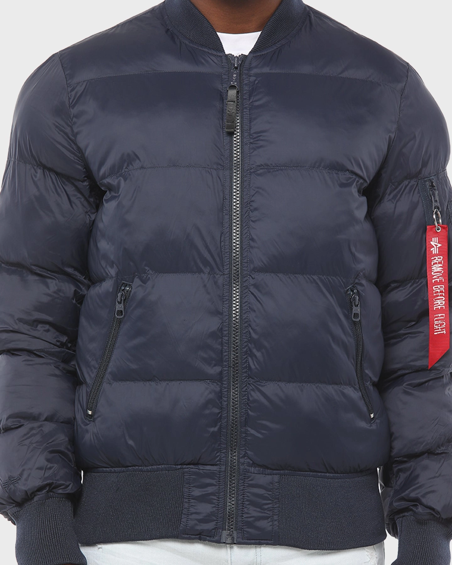 Alpha Industries MA-1 Echo Flight Puffer Jacket Blue Quick Access Pockets