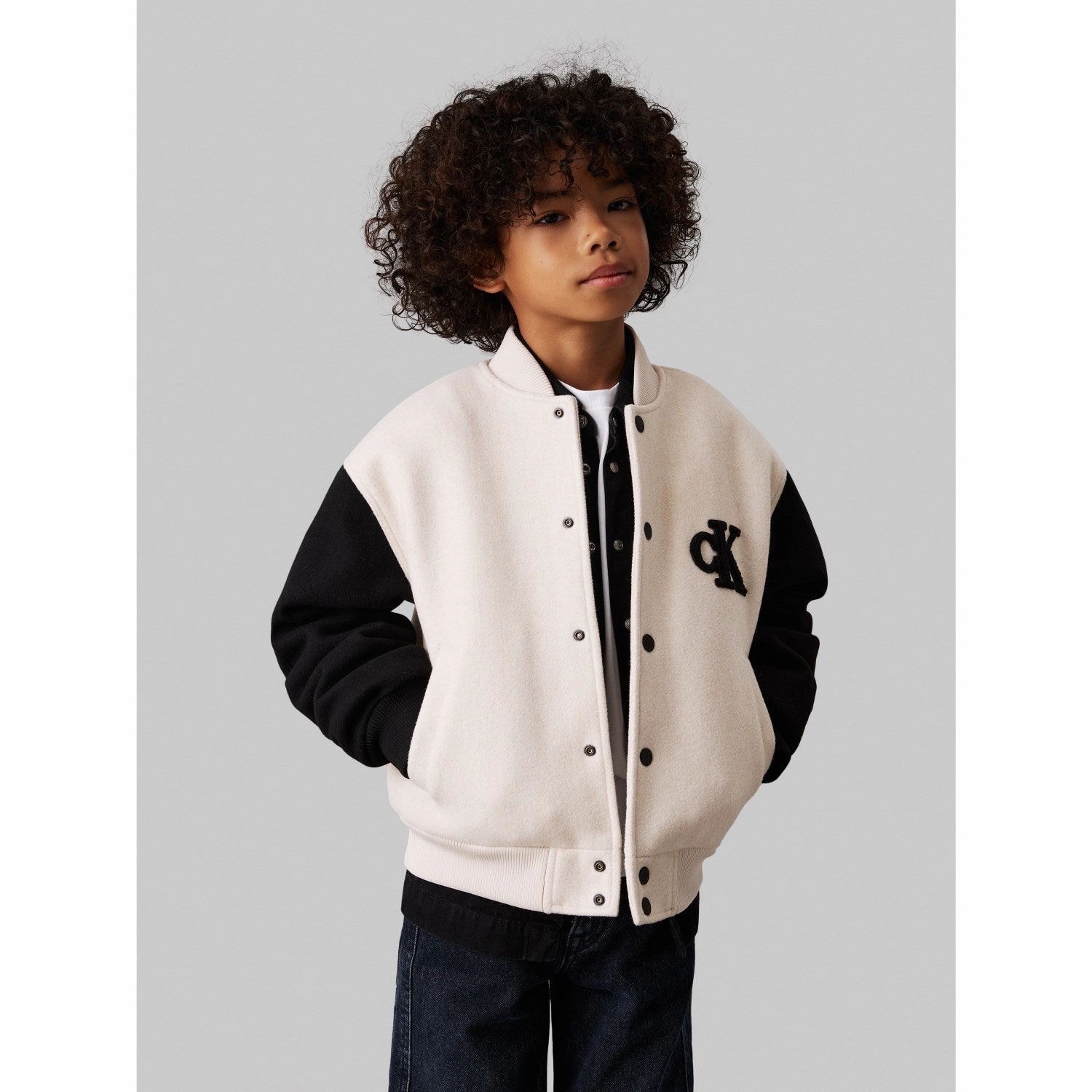 Long Length Mesh Lining Calvin Klein Oatmeal Heather Heather Varsity Jacket