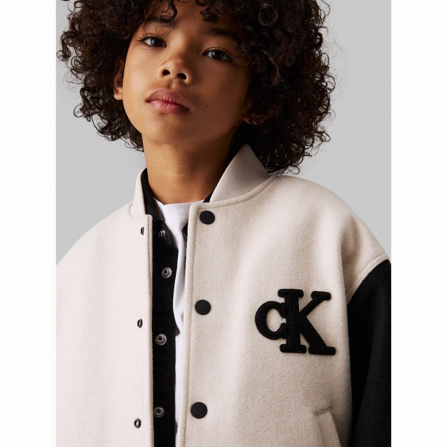 High Visibility Trim Calvin Klein Oatmeal Heather Heather Varsity Jacket