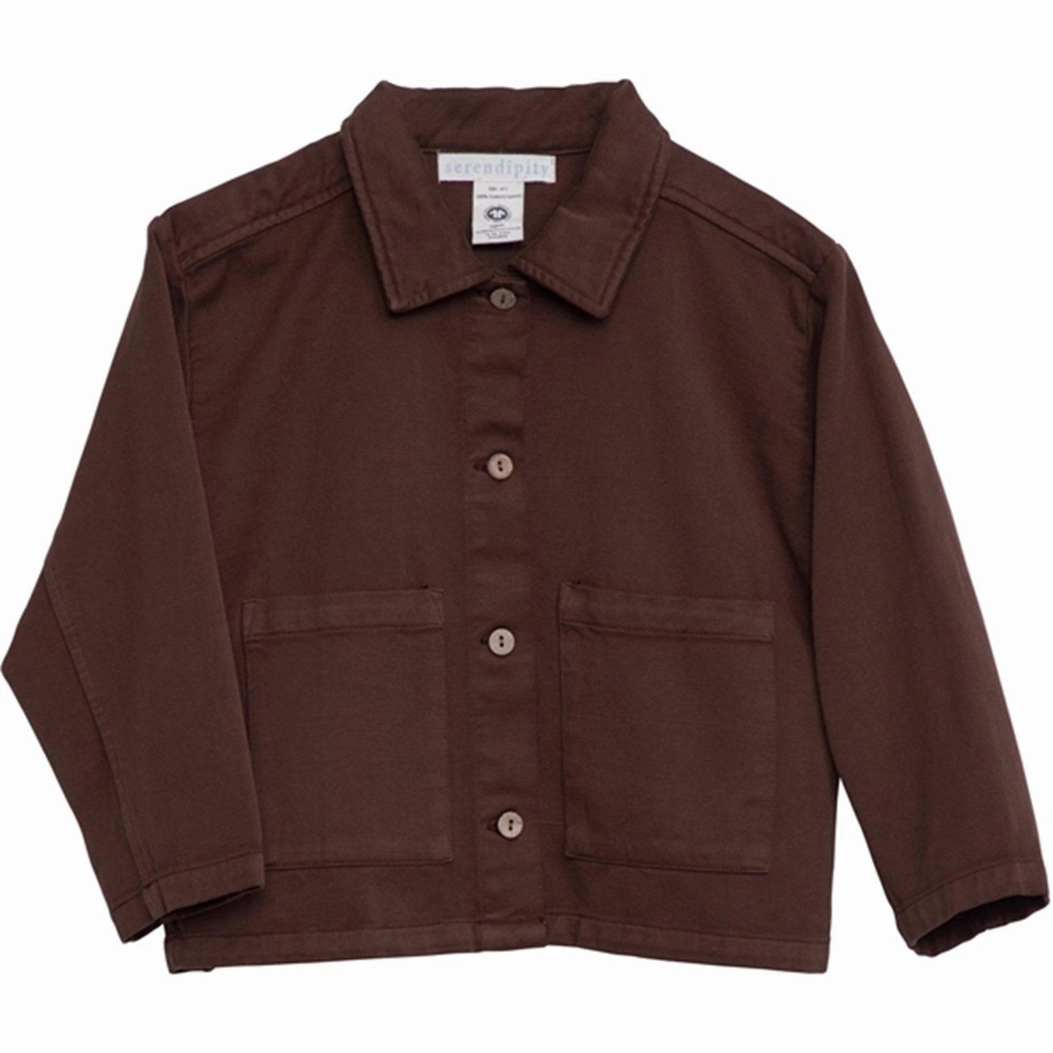 Serendipity Chocolate Casual Shirt Jacket Camo Print Flatlock Seam Construction