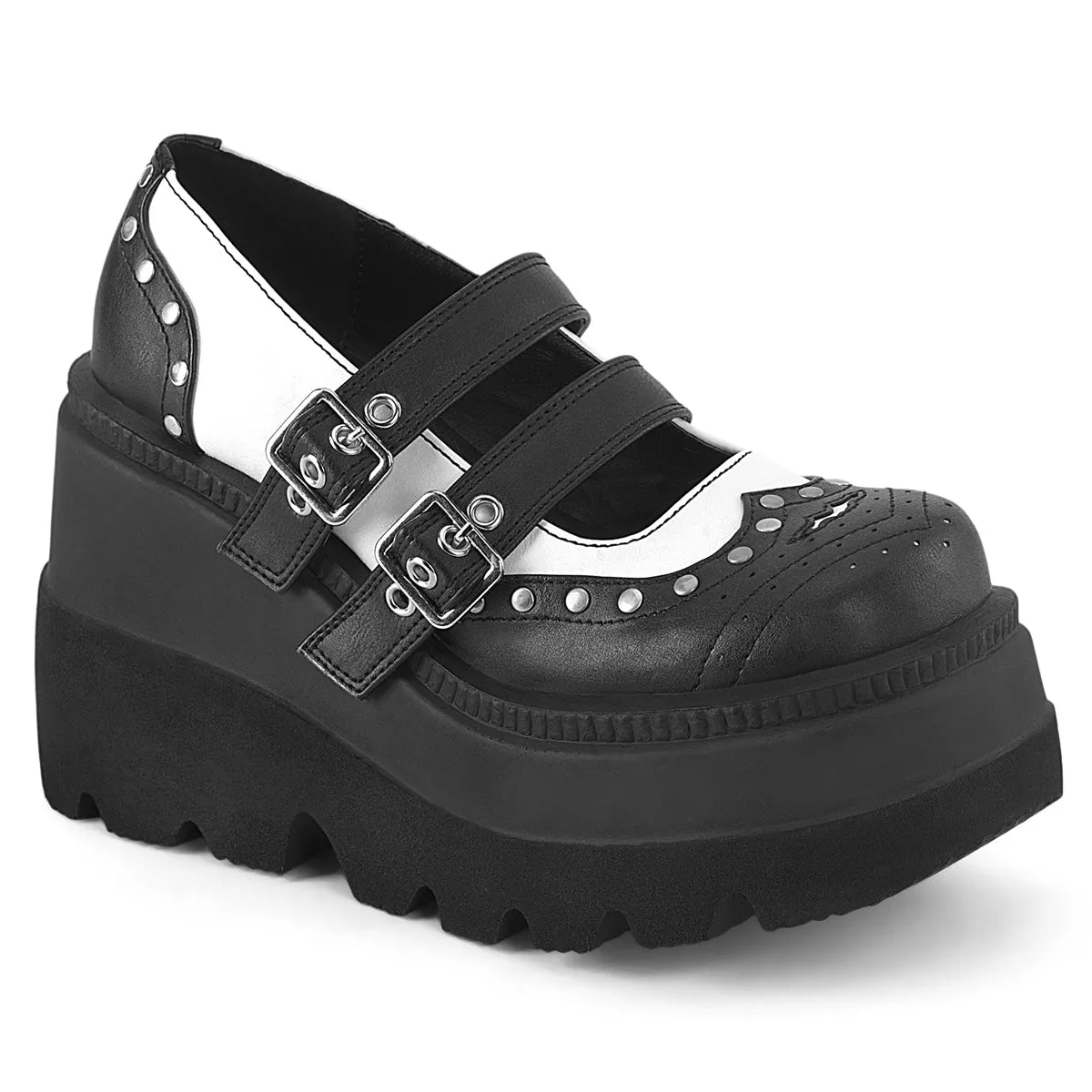 SHAKER-27 DemoniaCult Black/White Sexy Women's Heels & Platform Shoes (Alternative Footwear)