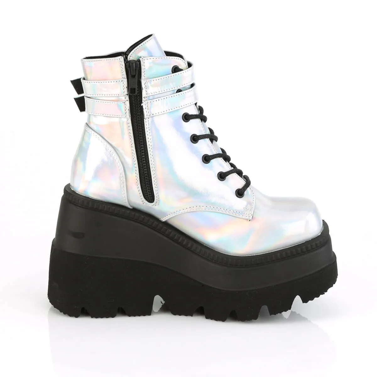 SHAKER-52 DemoniaCult Silver Hologram Sexy Women's Ankle Boots (Alternative Footwear)