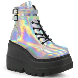SHAKER-52 DemoniaCult Silver Hologram Sexy Women's Ankle Boots (Alternative Footwear)