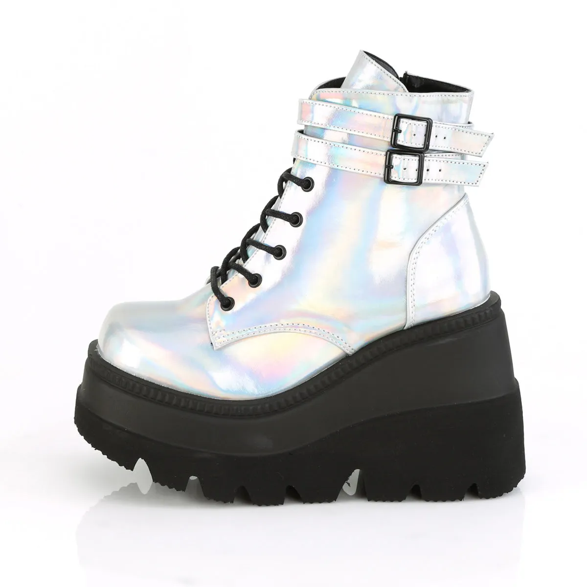SHAKER-52 DemoniaCult Silver Hologram Sexy Women's Ankle Boots (Alternative Footwear)