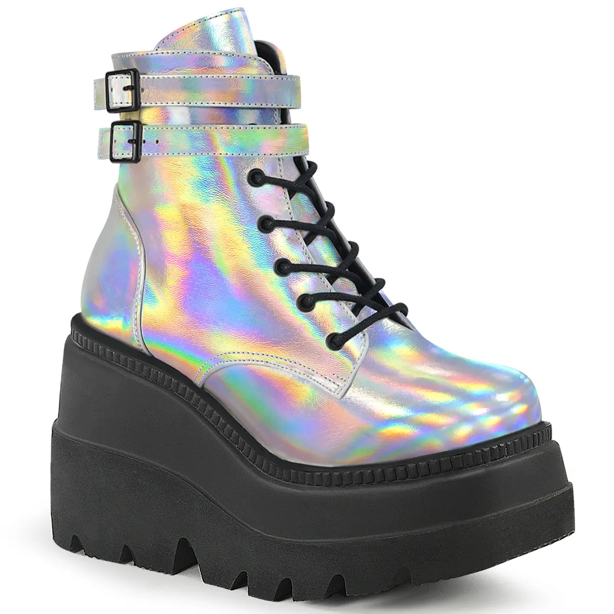 SHAKER-52 DemoniaCult Silver Hologram Sexy Women's Ankle Boots (Alternative Footwear)
