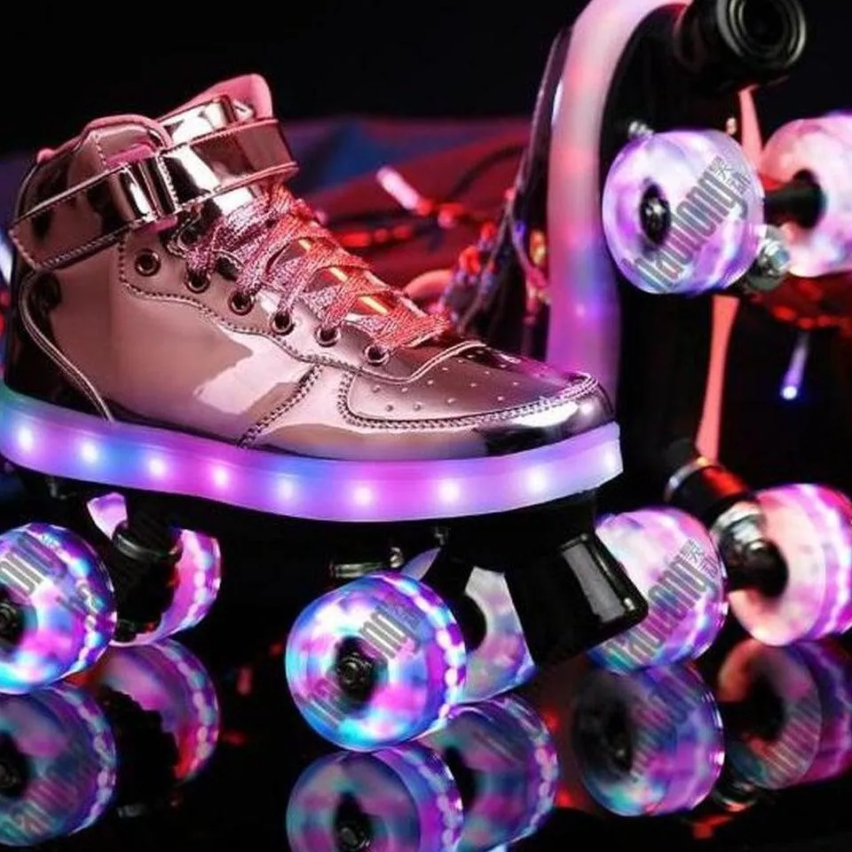 Shiny Roller Skates With Lights For Skating Arenas And Parties Pink  | Dancing Led Light Shoes  | Kids Led Light Roller Heelys Shoes  | Led Light Shoes For Women
