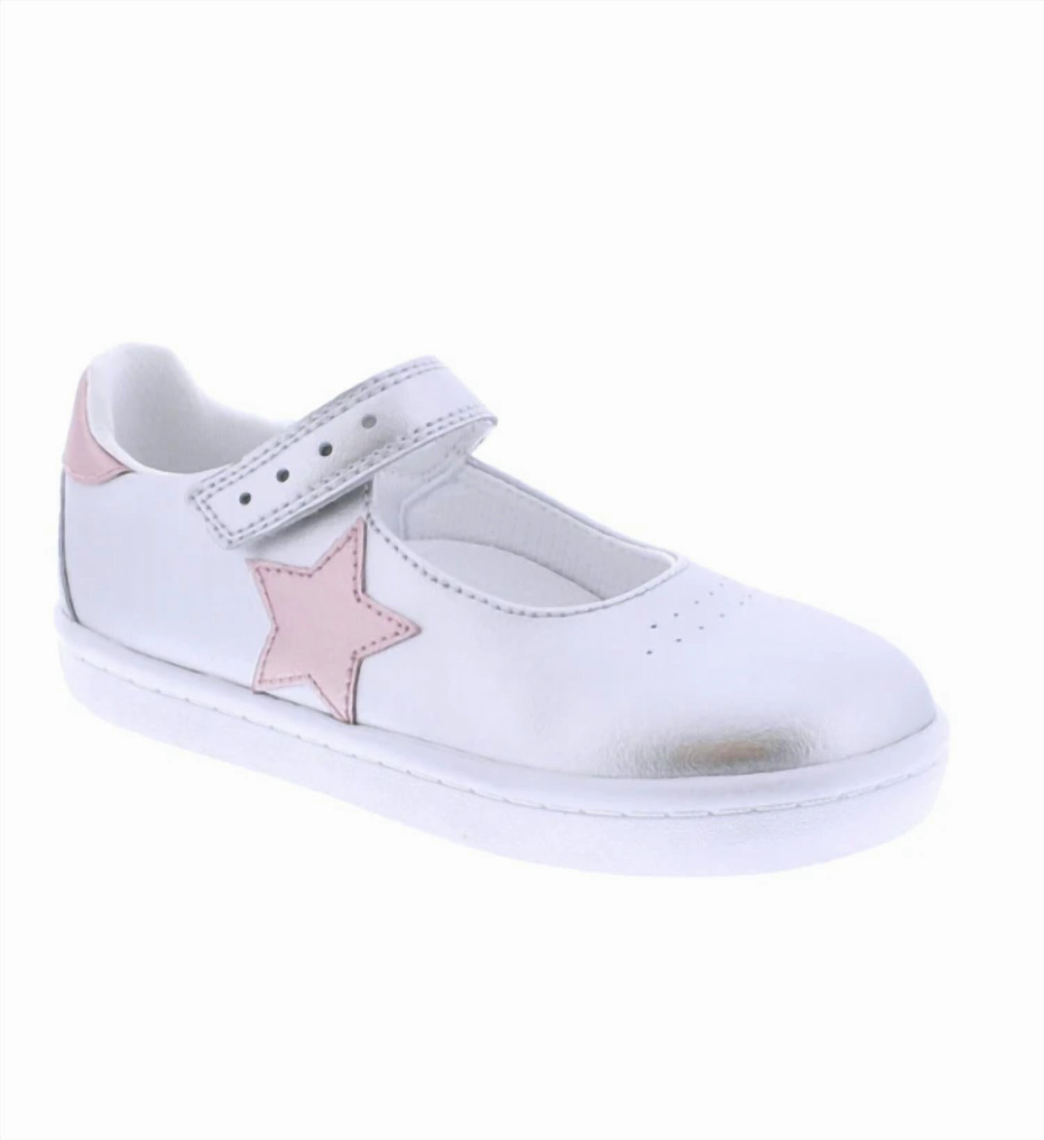 Torsional Rigidity Plate Comfortable Flex Girl's Stella Flat Shoes In Silver/rose Gold Leather