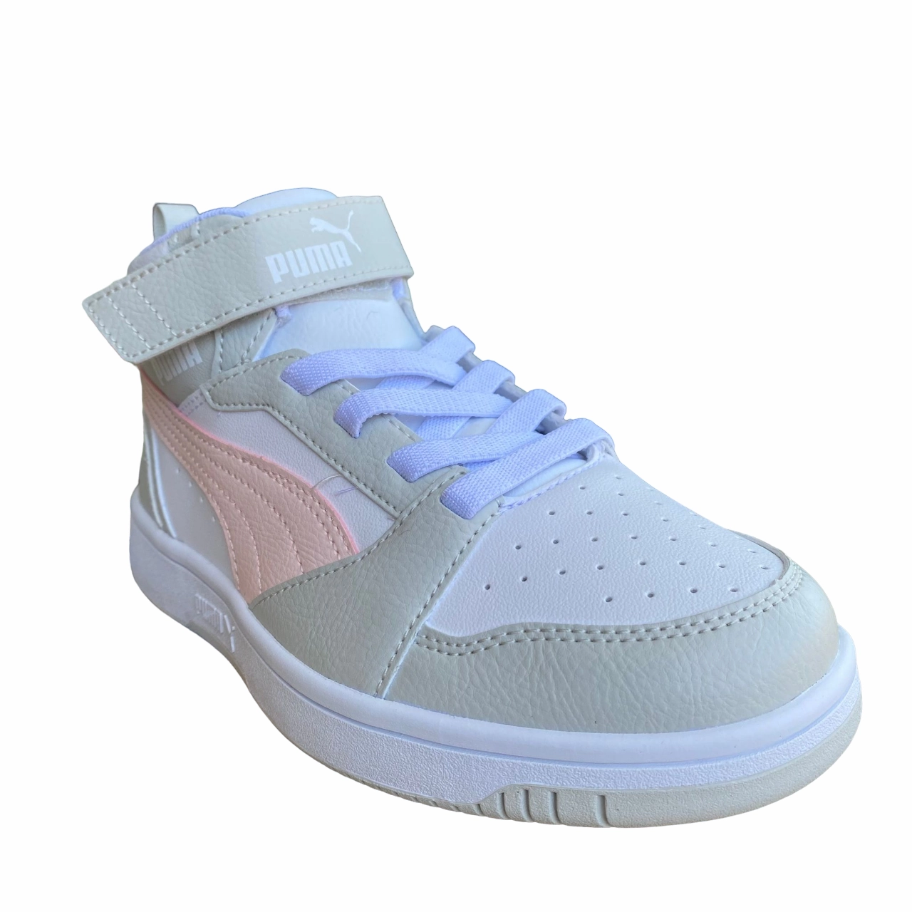 Puma scarpa alta da ragazza con laccio e strappo Rebound V6 AC PS 393832-04 bianco-rosa-grigio Tear Resistant Lace Holes