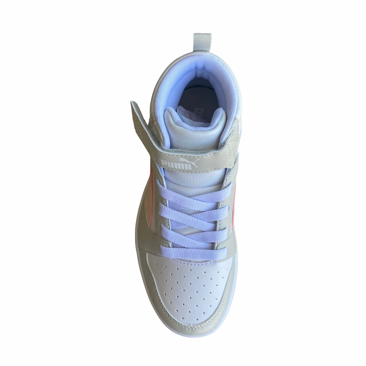 Ventilated Toe Box superhero - themed running option Puma scarpa alta da ragazza con laccio e strappo Rebound V6 AC PS 393832-04 bianco-rosa-grigio