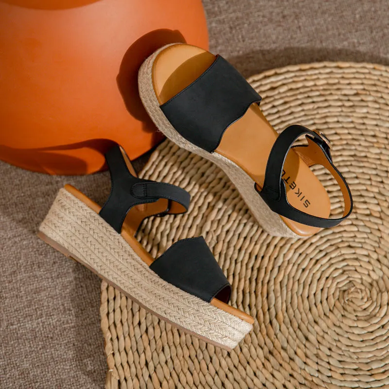 SIKETU | Women's Platform Straw Espadrille Sandals