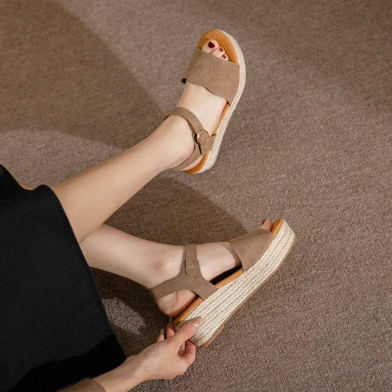 SIKETU | Women's Platform Straw Espadrille Sandals