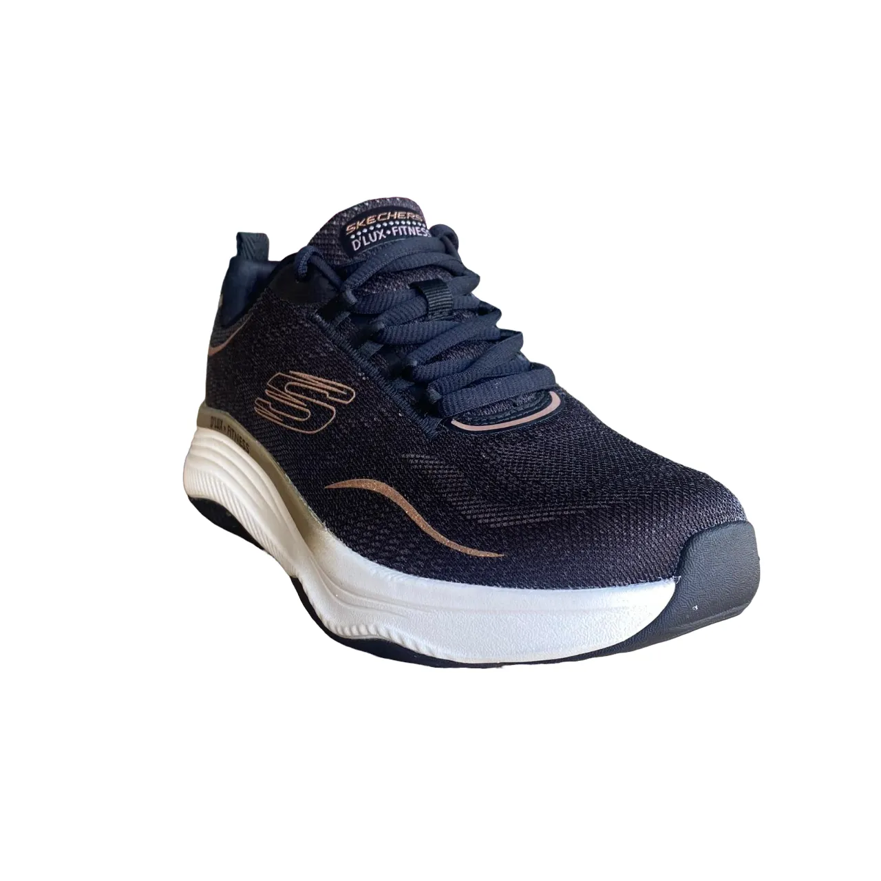 Impact Resistant Structure recreational running shoes Skechers scarpa da palestra da donna D'Lux Fitness Pure Glam 149837/BKRG nero rosa oro