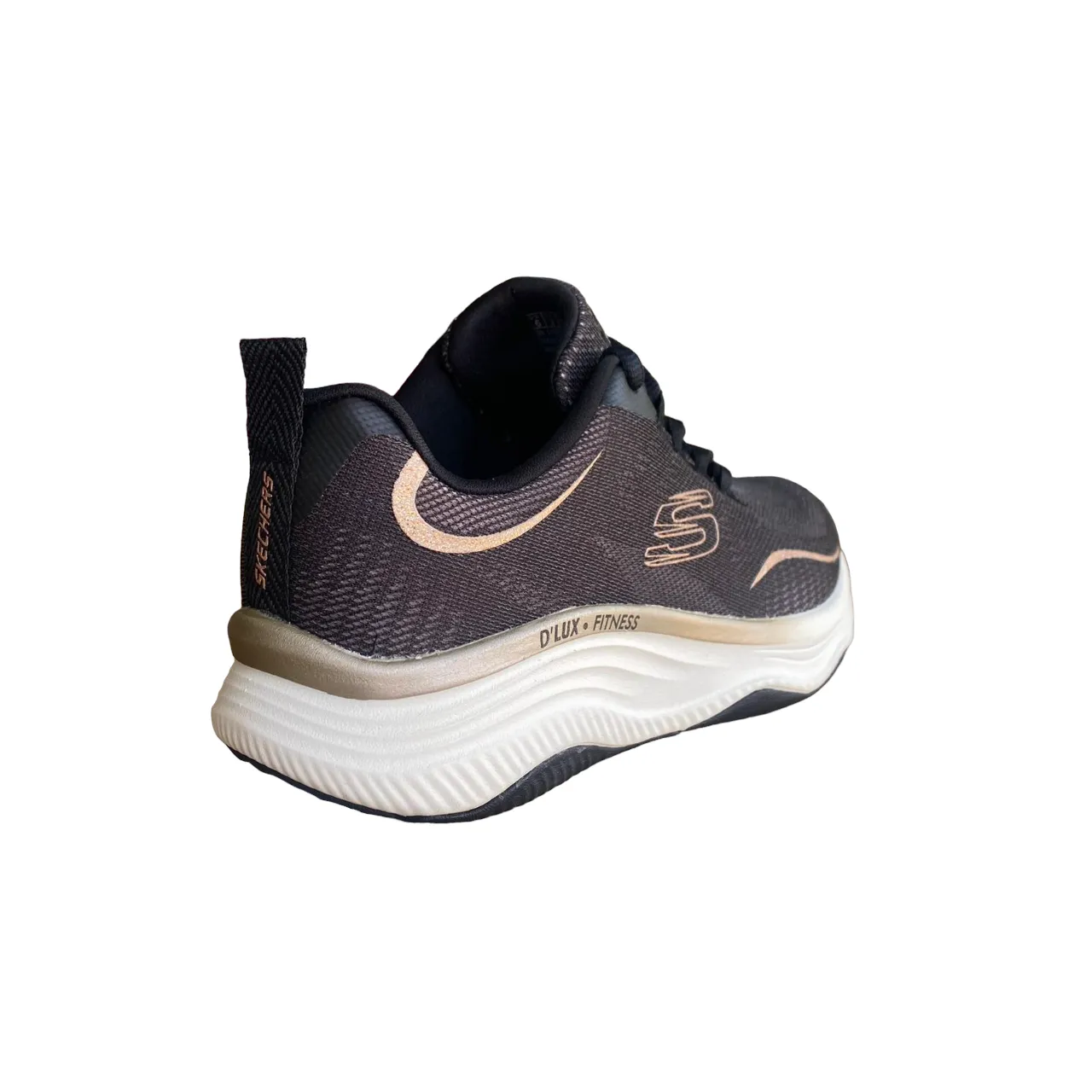 Medium fit selection Cross Ventilation Channels Skechers scarpa da palestra da donna D'Lux Fitness Pure Glam 149837/BKRG nero rosa oro