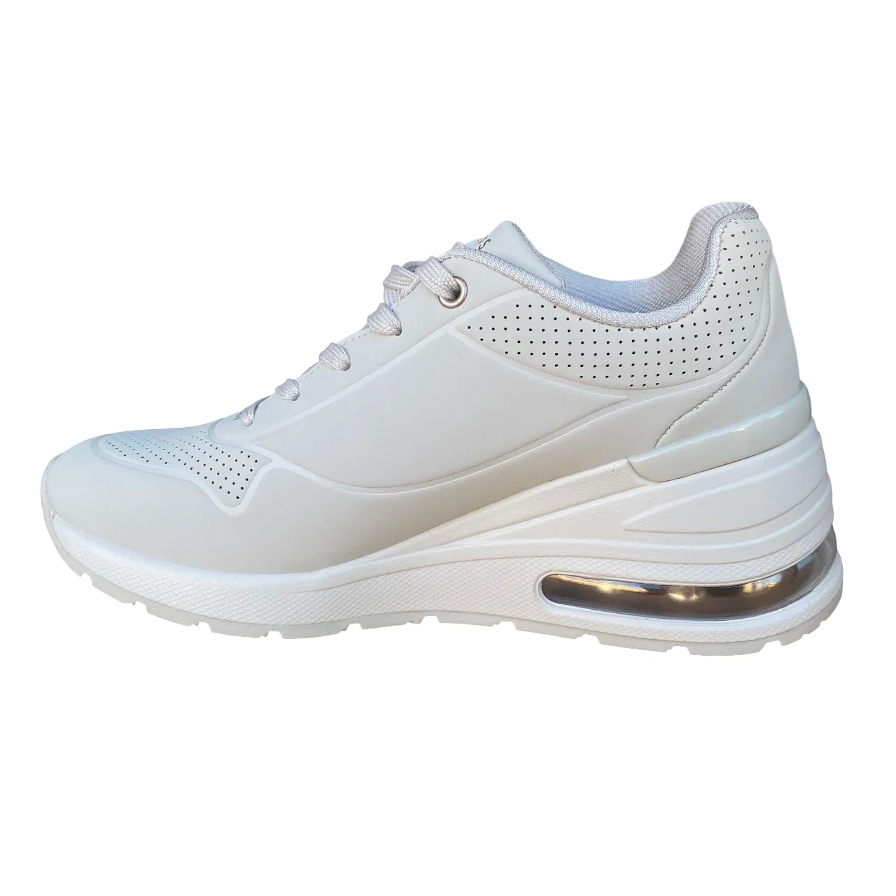 Zero Drop Platform running with ankle braces Skechers scarpa sneakers da donna Million Air Elevated 155401/OFWT bianco spento